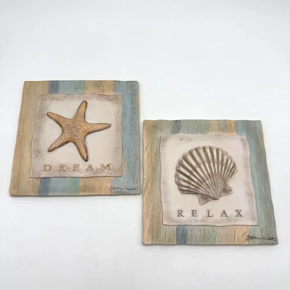 Beach Wall Plaques Dream Relax Shell Starfish Stephanie Marrott Coastal Decor